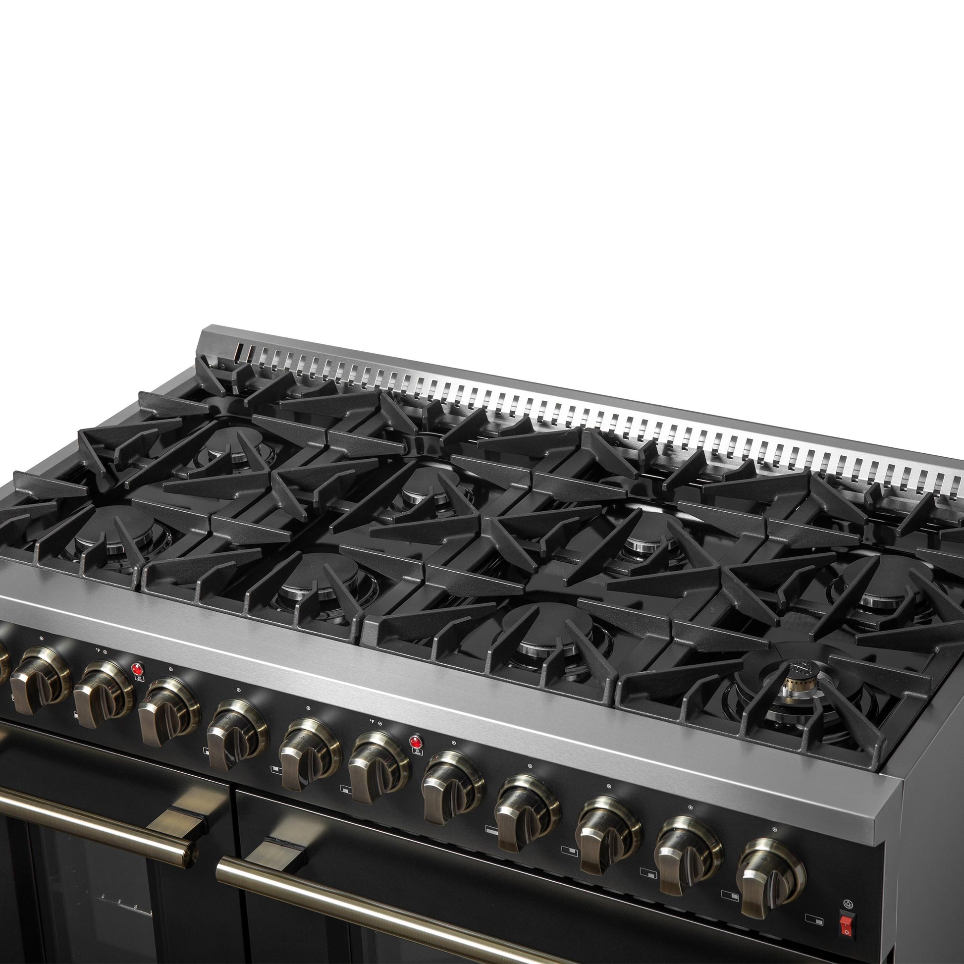 Forno FFSGS615648BLK Galiano 48-Inch Dual Fuel Range Black & Antique Brass Design With 8 Sealed Burners 107,000 Btu, 6.58 Cu. Ft. Double Ovens & Griddle