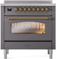 Ilve UPI366NMPMGG Nostalgie Ii 36 Inch Electric Freestanding Range In Matte Graphite With Brass Trim
