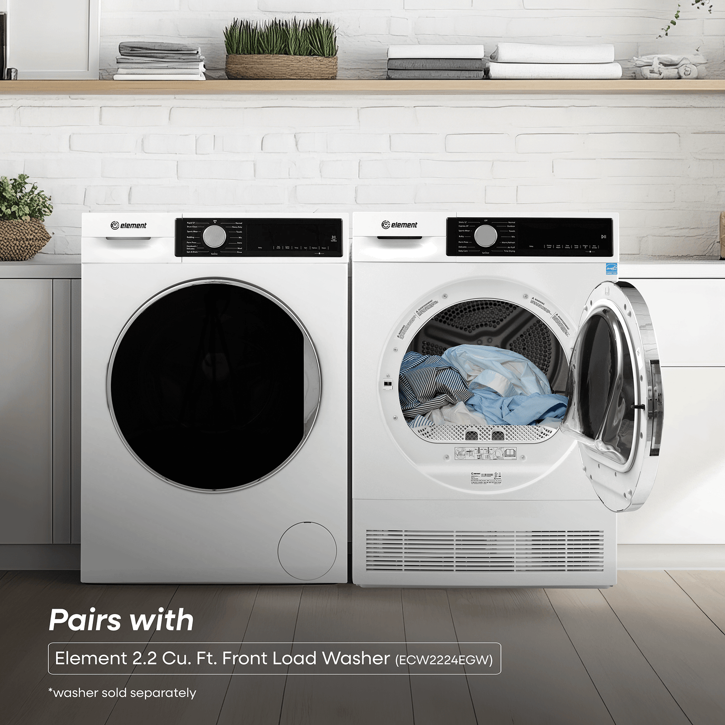 Element Appliance ECD4224EGW Element 4.0 Cu. Ft. Front Load Electric Dryer - White, Energy Star (Ecd4224Egw)