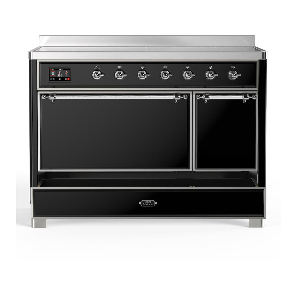 Ilve UMIB48QNR3BKC Ilve Umib48Qnr3Bkc Majestic Iii 48 Inch Induction Range With 6 Elements, 5.02 Cu. Ft. Total Oven Capacity (Solid Door, Glossy Black, Chrome)