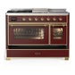 Ilve UM48FSNR3BUGLP Ilve Um48Fsnr3Buglp Majestic Iii 48 Inch Dual Fuel Range With 5 Black Brass Burners, Griddle And French Top, Dual Function Burner Up To 25,000 Btu (Liquid Propane, Triple Glass Door, Burgundy, Brass)