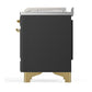 Ilve UM48FSQNR3MGG Ilve Um48Fsqnr3Mgg Majestic Iii 48 Inch Dual Fuel Range With 5 Black Brass Burners, Griddle And French Top, Dual Function Burner Up To 25,000 Btu (Natural Gas, Solid Door, Graphite Matte, Brass)