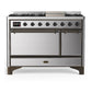 Ilve UM48FQNR3SSB Ilve Um48Fqnr3Ssb Majestic Iii 48 Inch Dual Fuel Range With 8 Burners And Griddle, Dual Function Burner Up To 25,000 Btu (Natural Gas, Solid Door, Stainless Steel, Burnished)