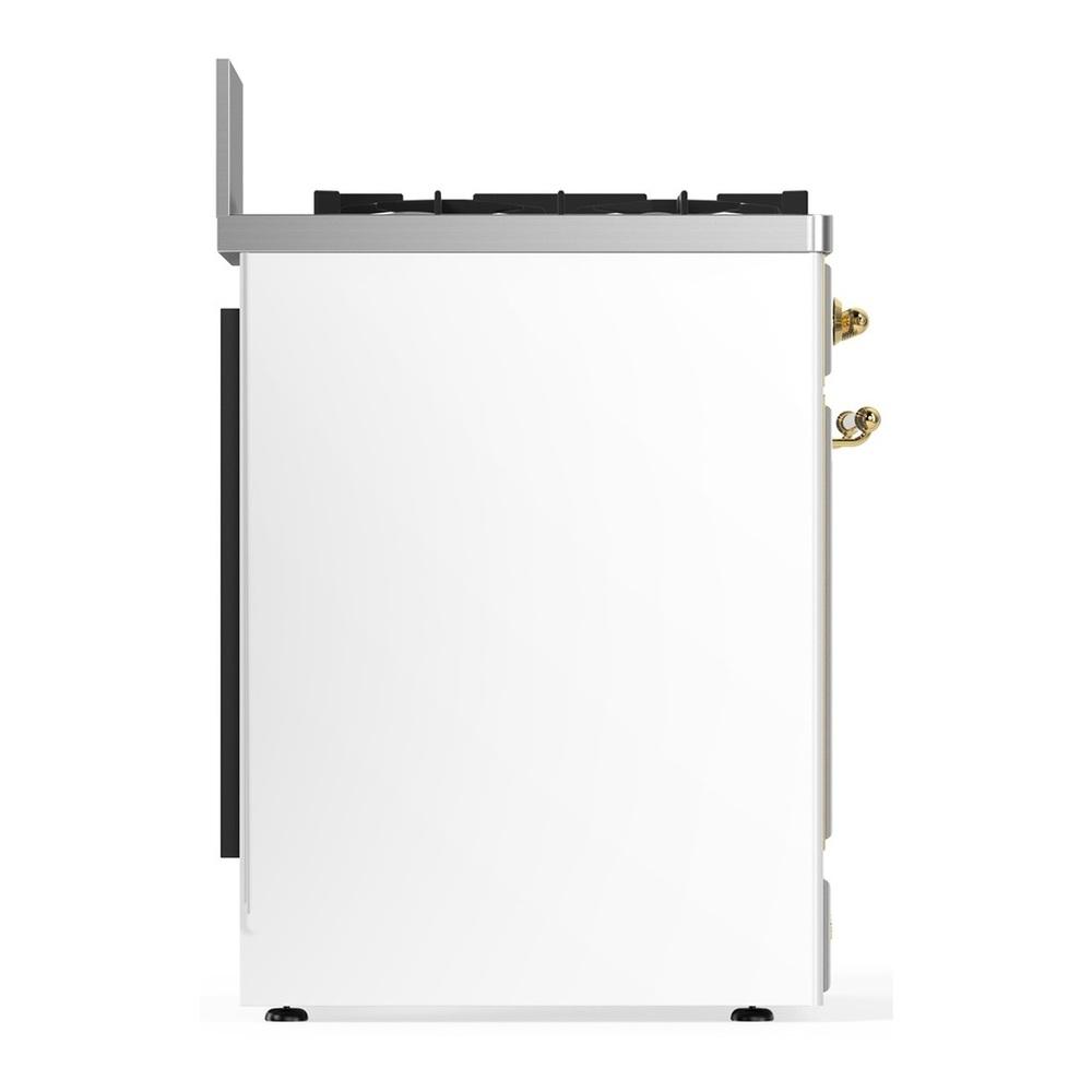 Ilve UM30NR3WHG Ilve Um30Nr3Whg Majestic Iii 30 Inch Dual Fuel Range With 5 Black Brass Burners, Dual Function Burner Up To 25,000 Btu (Natural Gas, Triple Glass Door, White, Brass)