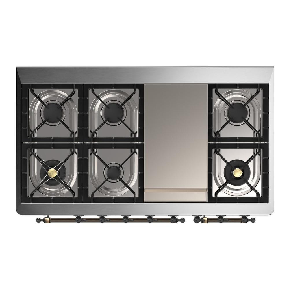 Ilve UM48FNR3SSBLP Ilve Um48Fnr3Ssblp Majestic Iii 48 Inch Dual Fuel Range With 8 Burners And Griddle, Dual Function Burner Up To 25,000 Btu (Liquid Propane, Triple Glass Door, Stainless Steel, Burnished)