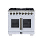 Forno FFSGS638736WHT Forno Capriasca 36 Inch Freestanding French Door Dual Fuel Range In White With Antique Brass Accessories, 6 Burners, True Convection Oven