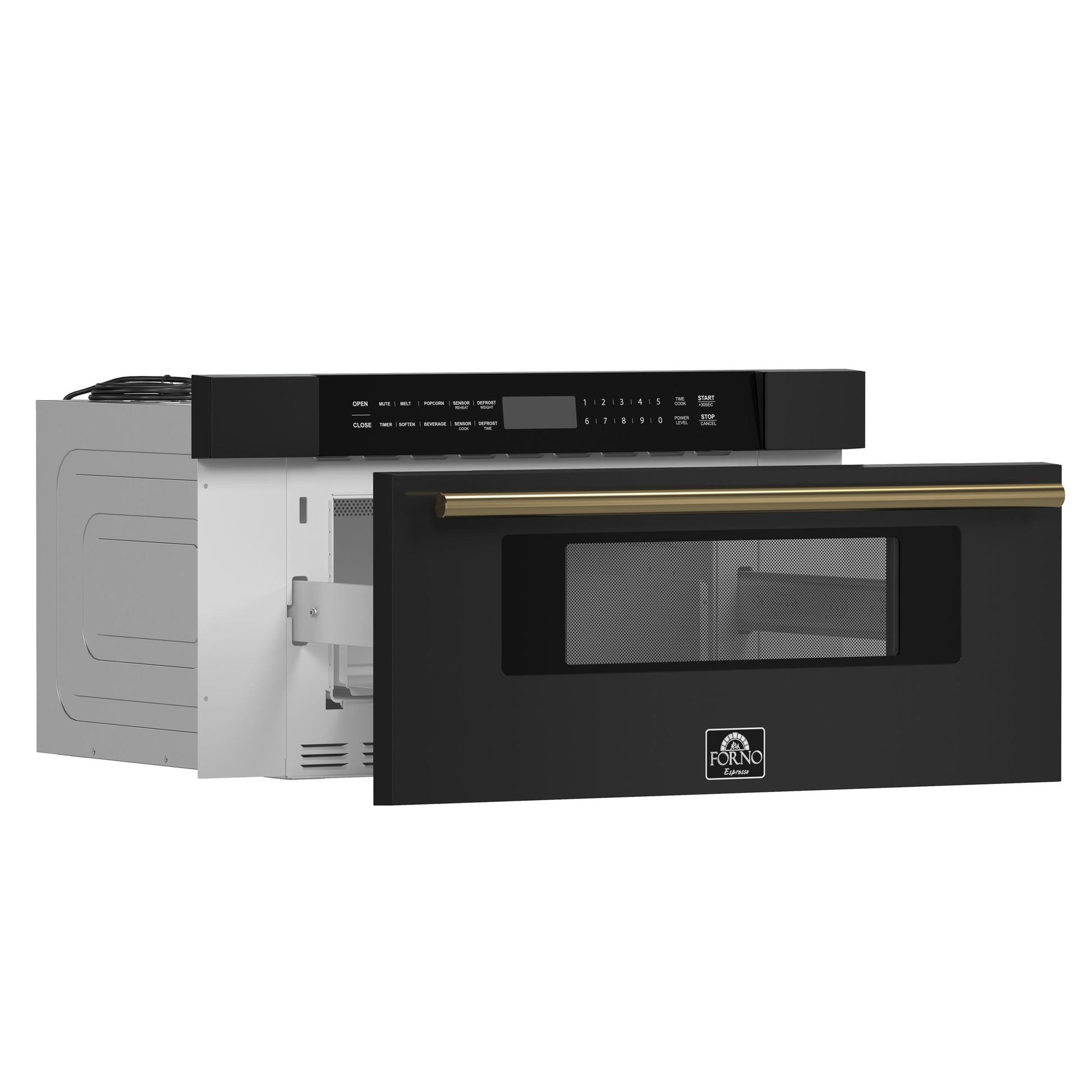 Forno FMWDR300030BLK Forno Capoliveri Espresso 30-Inch Microwave Drawer, Black, 1.2 Cu.Ft, 1500 Watts, Built-In, Touch Control Lcd Display, Auto-Touch Open/Close, 11 Power Levels, Sensor Cooking