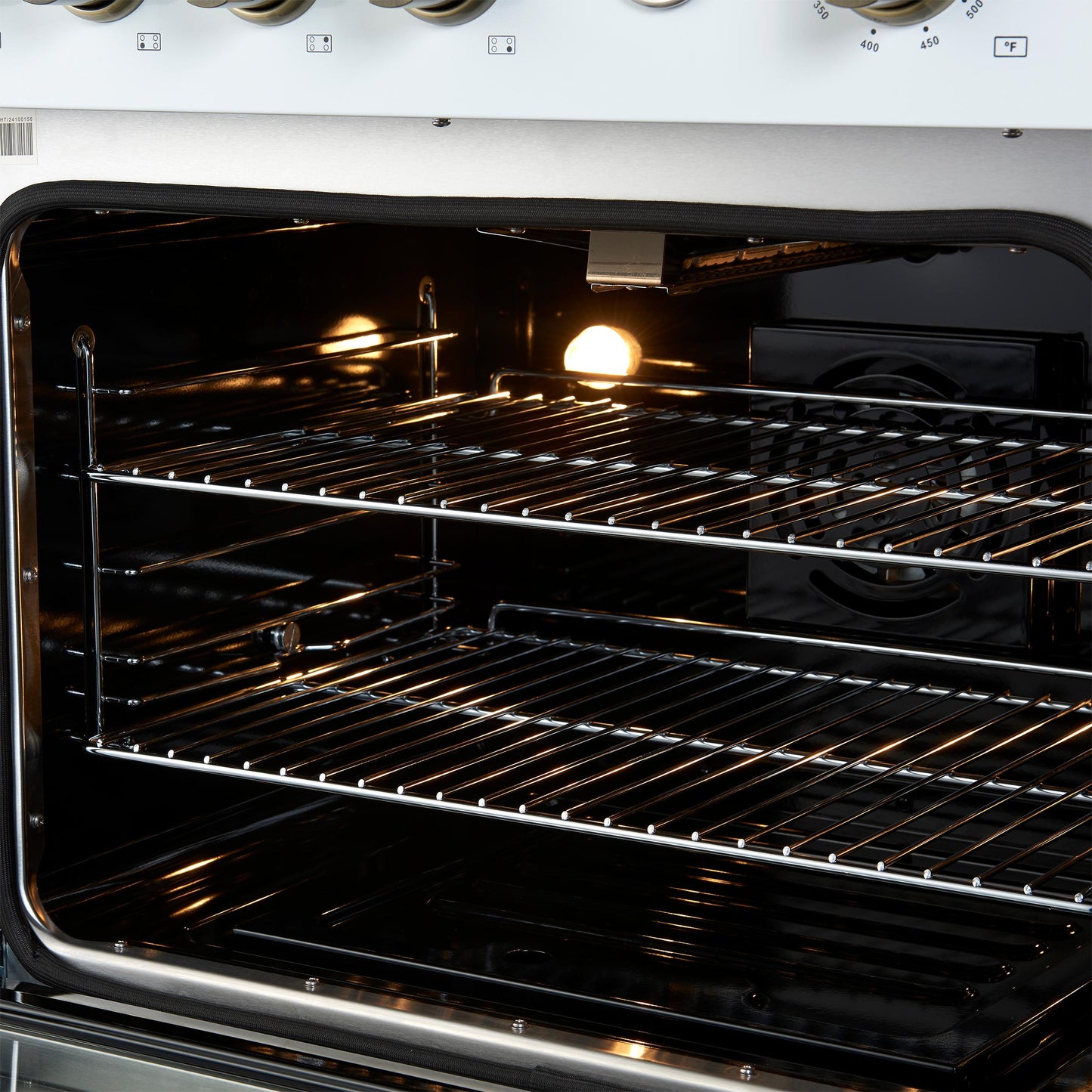 Forno FFSGS627730WHT Marco 30-Inch Gas Range White & Antique Brass Design, 4 Burners 37,000 Btu, 4.32 Cu.Ft. Convection Oven