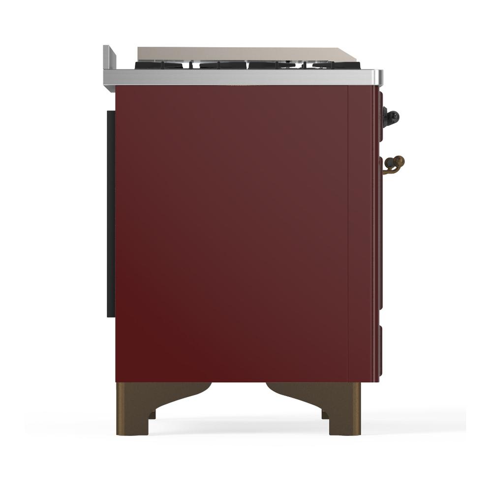 Ilve UM48FSNR3BUB Ilve Um48Fsnr3Bub Majestic Iii 48 Inch Dual Fuel Range With 5 Black Brass Burners, Griddle And French Top, Dual Function Burner Up To 25,000 Btu (Natural Gas, Triple Glass Door, Burgundy, Burnished)