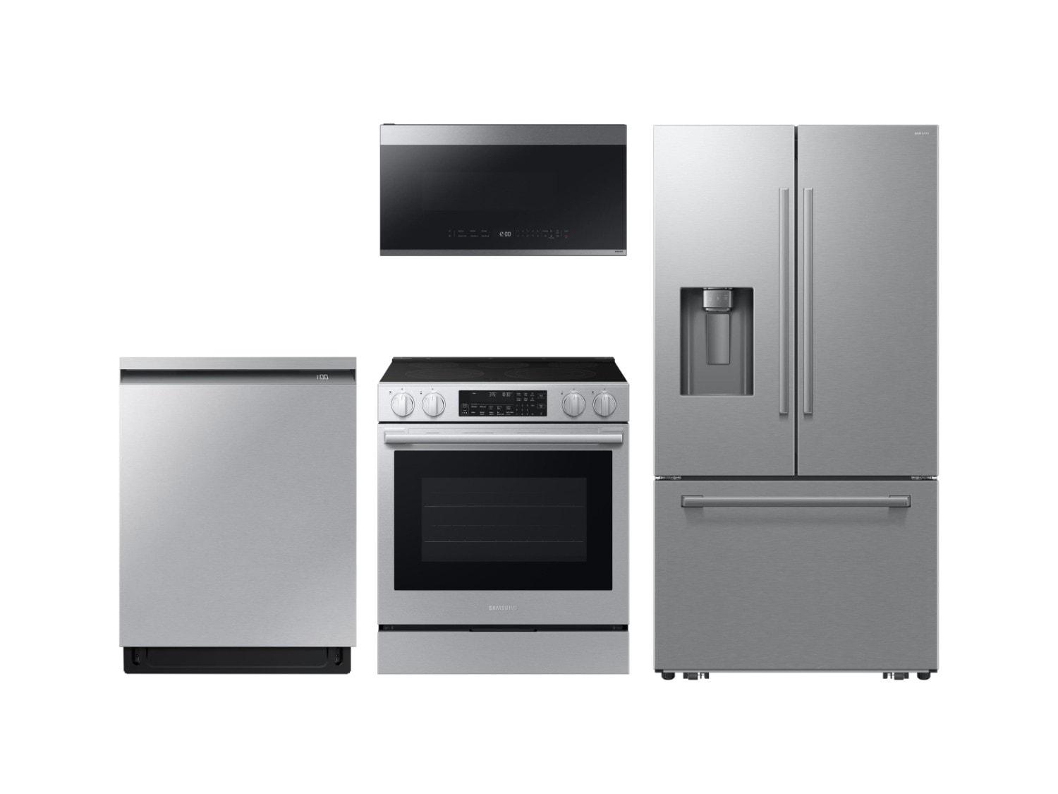 Samsung F1772136238037 Bespoke Kitchen Package With Ai 3-Door French Door Fridge, Slide-In Electric Range, Smart Dishwasher & Over-The-Range Microwave In Stainless Steel