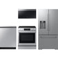 Samsung F1772136238037 Bespoke Kitchen Package With Ai 3-Door French Door Fridge, Slide-In Electric Range, Smart Dishwasher & Over-The-Range Microwave In Stainless Steel