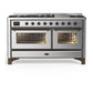 Ilve UM60FNR3SSBLP Ilve Um60Fnr3Ssblp Majestic Iii 60 Inch Dual Fuel Range With 9 Burners And Griddle, Dual Function Burner Up To 25,000 Btu (Liquid Propane, Triple Glass Door, Stainless Steel, Burnished)
