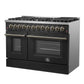 Forno FFSGS615648BLK Galiano 48-Inch Dual Fuel Range Black & Antique Brass Design With 8 Sealed Burners 107,000 Btu, 6.58 Cu. Ft. Double Ovens & Griddle