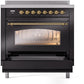 Ilve UPI366NMPBKG Nostalgie Ii 36 Inch Electric Freestanding Range In Glossy Black With Brass Trim