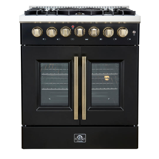 Forno FFSGS635630BLK Forno Galiano 30-Inch Freestanding French Door Dual Fuel Range Black