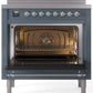 Ilve UPI366NMPBGC Nostalgie Ii 36 Inch Electric Freestanding Range In Blue Grey With Chrome Trim