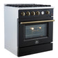 Forno FFSGS627730BLK Marco 30-Inch Gas Range Black & Antique Brass Design, 4 Burners 37,000 Btu, 4.32 Cu.Ft. Convection Oven