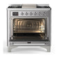 Ilve UM36FQNR3SSC Ilve Um36Fqnr3Ssc Majestic Iii 36 Inch Dual Fuel Range With 6 Black Brass Burners And Griddle, Dual Function Burner Up To 25,000 Btu (Solid Door, Stainless Steel, Chrome, Natural Gas)