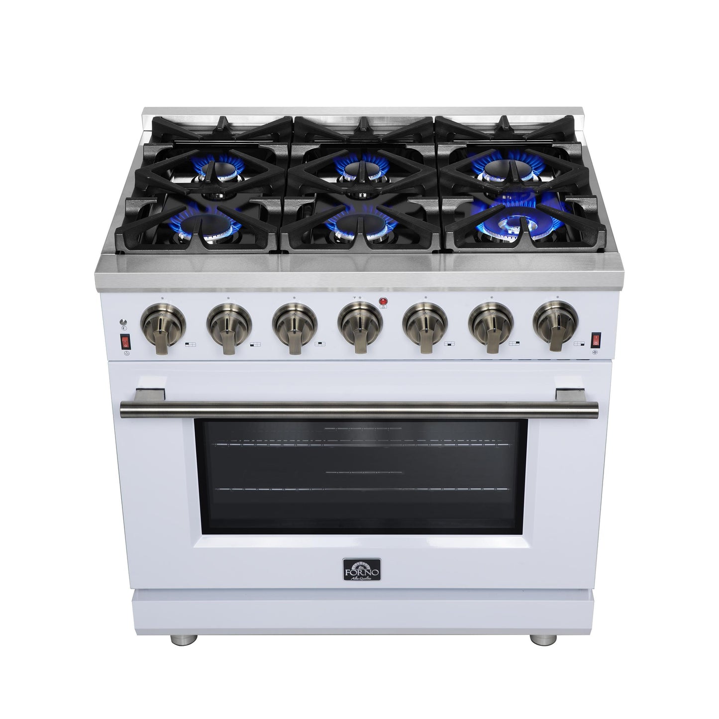 Forno FFSGS623936WHT Forno Massimo 36-Inch White Freestanding Gas Range, 6 Sealed Burners, Convection Oven, Energy Efficient
