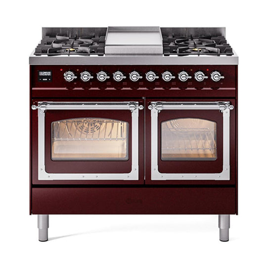 Ilve UND40FNMPBUCLP Ilve Und40Fnmpbuclp Nostalgie Ii Noblesse 40" Dual Fuel Range (Liquid Propane, Triple Glass Door, Burgundy, Chrome)
