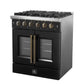 Forno FFSGS644430BLK Forno Galiano 30-Inch French Door Gas Range Black And Antique Brass Design, 5 Sealed Burners 68,000 Btu, 4.32 Cu.Ft. Convection Oven
