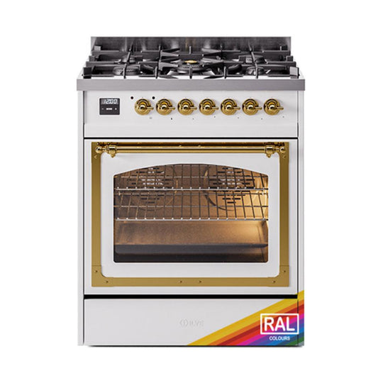 Ilve UN30NMPRAGLP Ilve Un30Nmpraglp Nostalgie Ii Noblesse 30" Dual Fuel Range (Liquid Propane, Triple Glass Door, Ral, Brass)