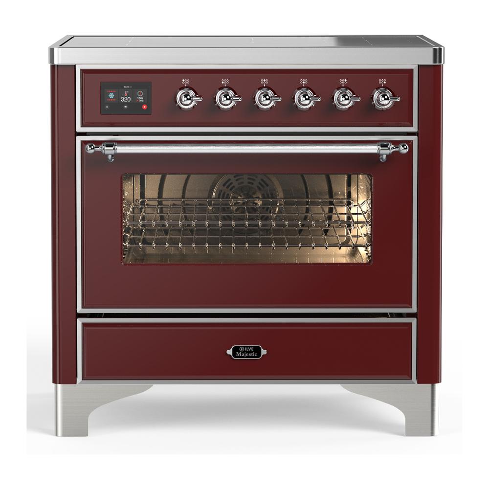 Ilve UMIB36NR3BUC Ilve Umib36Nr3Buc Majestic Iii 36 Inch Induction Range With 6 Elements, 3.5 Cu. Ft. Total Oven Capacity (Triple Glass Door, Burgundy, Chrome)