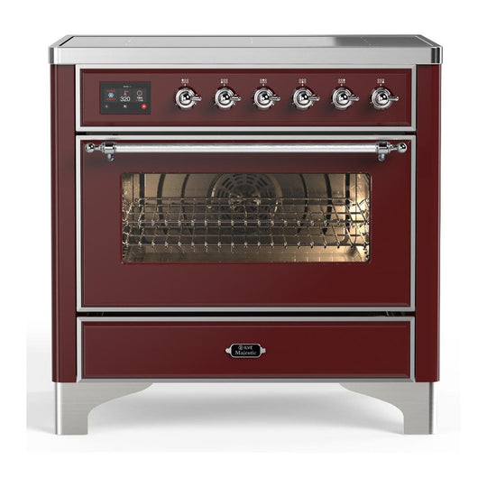 Ilve UMIB36NR3BUC Ilve Umib36Nr3Buc Majestic Iii 36 Inch Induction Range With 6 Elements, 3.5 Cu. Ft. Total Oven Capacity (Triple Glass Door, Burgundy, Chrome)