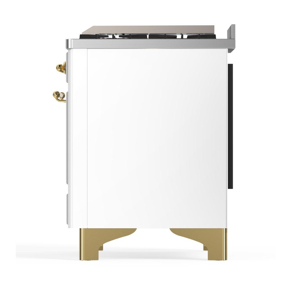 Ilve UM60FSNR3WHGLP Ilve Um60Fsnr3Whglp Majestic Iii 60 Inch Dual Fuel Range With 7 Burners, Griddle And French Top, Dual Function Burner With Up To 25,000 Btu (Liquid Propane, Triple Glass Door, White, Brass)