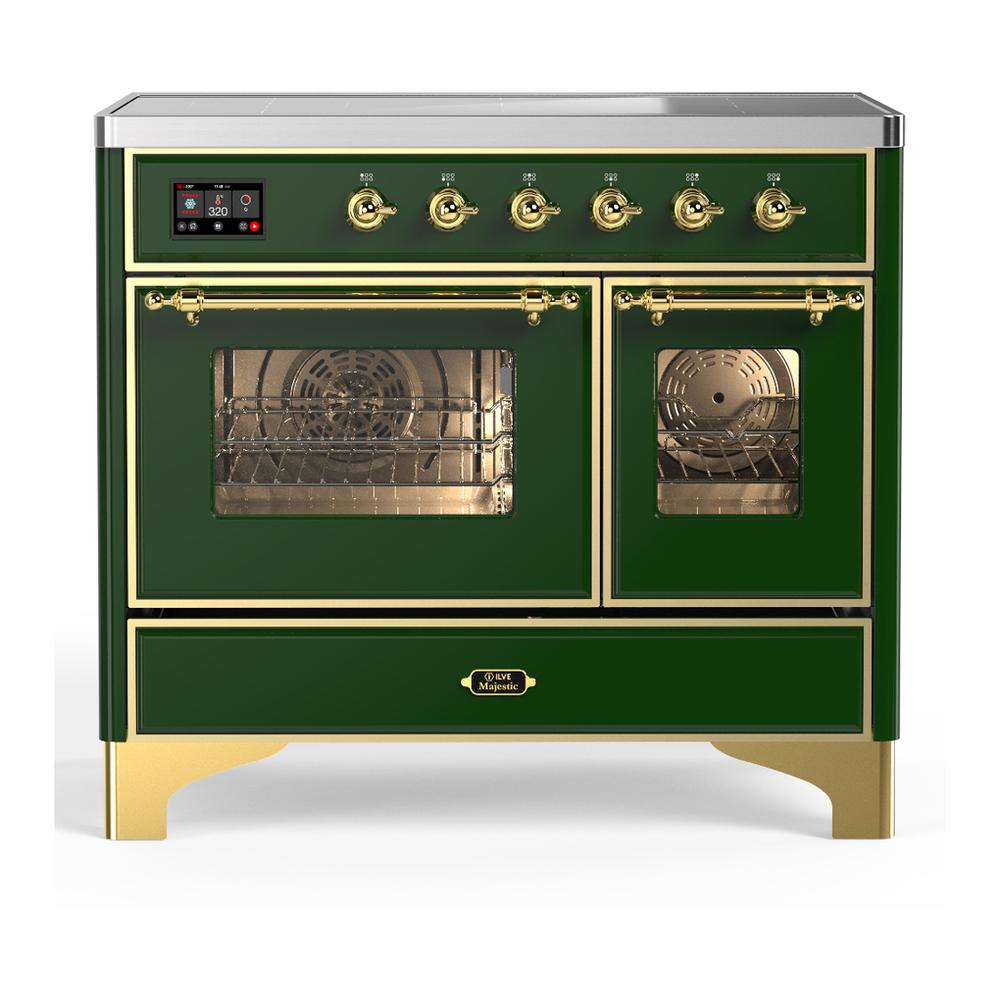 Ilve UMDIB40NR3EGG Ilve Umdib40Nr3Egg Majestic Iii 40 Inch Induction Range With 6 Elements, 3.82 Cu. Ft. Total Oven Capacity (Triple Glass Door, Emerald Green, Brass)
