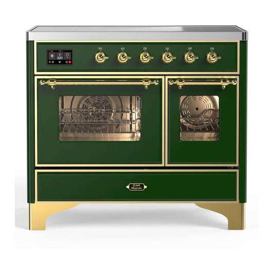 Ilve UMDIB40NR3EGG Ilve Umdib40Nr3Egg Majestic Iii 40 Inch Induction Range With 6 Elements, 3.82 Cu. Ft. Total Oven Capacity (Triple Glass Door, Emerald Green, Brass)