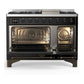 Ilve UM48FNR3BKBLP Ilve Um48Fnr3Bkblp Majestic Iii 48 Inch Dual Fuel Range With 8 Burners And Griddle, Dual Function Burner Up To 25,000 Btu (Liquid Propane, Triple Glass Door, Glossy Black, Burnished)
