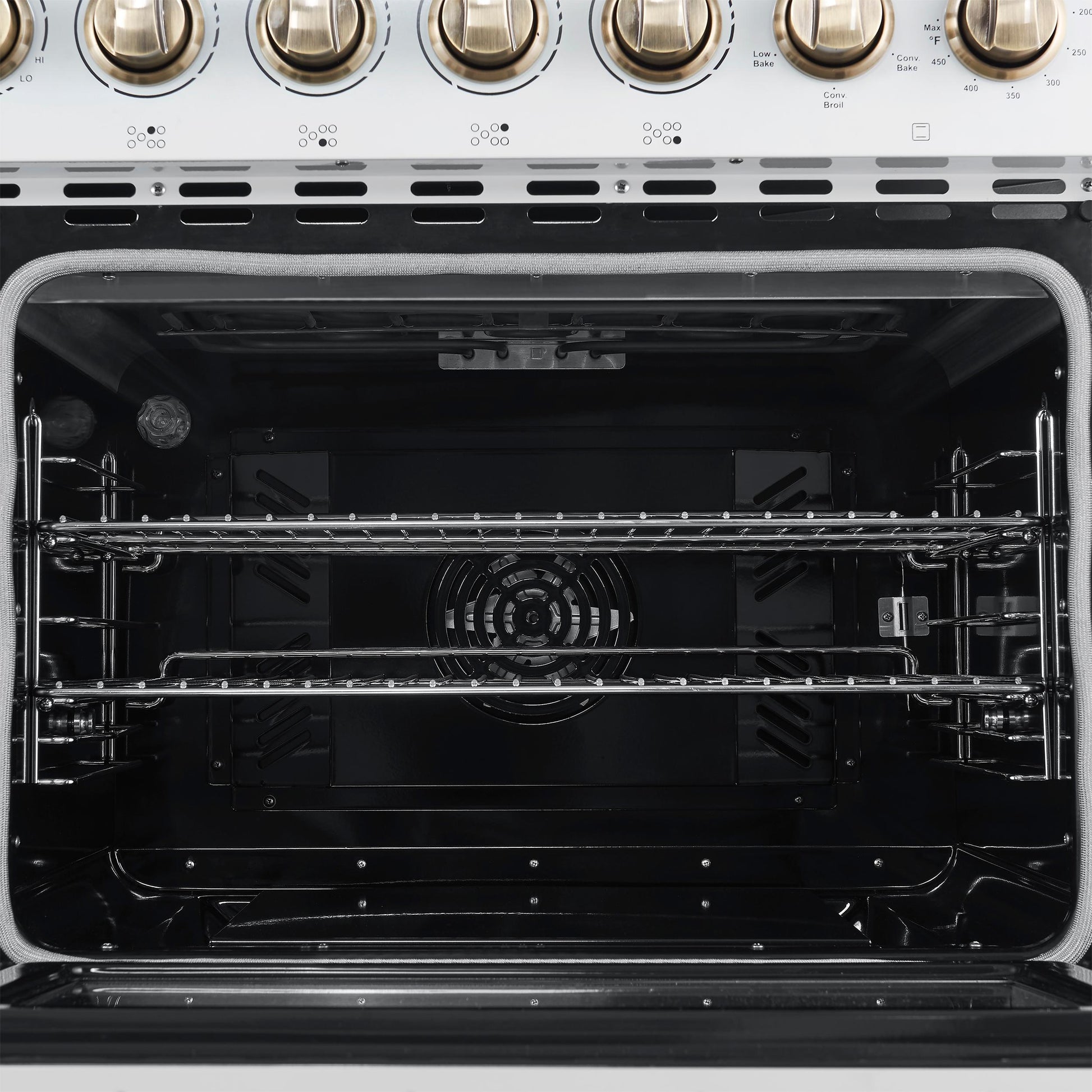 Forno FFSEL601148WHT Forno Paolo 48 Inch Freestanding Electric Range In White With Antique Brass, 6.7 Cu.Ft, True Convection Oven, Energy Efficient