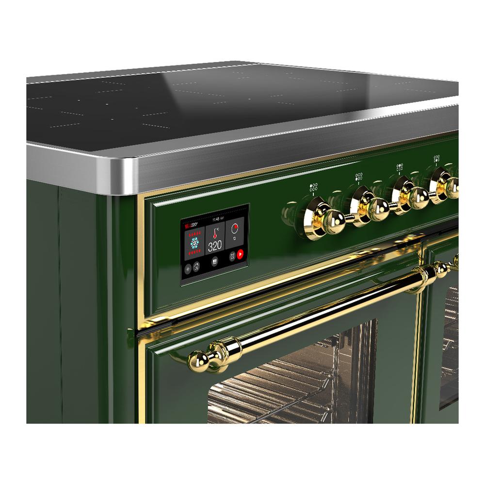 Ilve UMDIB40NR3EGG Ilve Umdib40Nr3Egg Majestic Iii 40 Inch Induction Range With 6 Elements, 3.82 Cu. Ft. Total Oven Capacity (Triple Glass Door, Emerald Green, Brass)