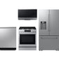 Samsung F1772135462729 Bespoke Kitchen Package With Ai 3-Door French Door Fridge, Slide-In Gas Range, Smart Dishwasher & Over-The-Range Microwave In Stainless Steel