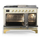 Ilve UM48FSQNR3AWGLP Ilve Um48Fsqnr3Awglp Majestic Iii 48 Inch Dual Fuel Range With 5 Black Brass Burners, Griddle And French Top, Dual Function Burner Up To 25,000 Btu (Liquid Propane, Solid Door, Antique White, Brass)