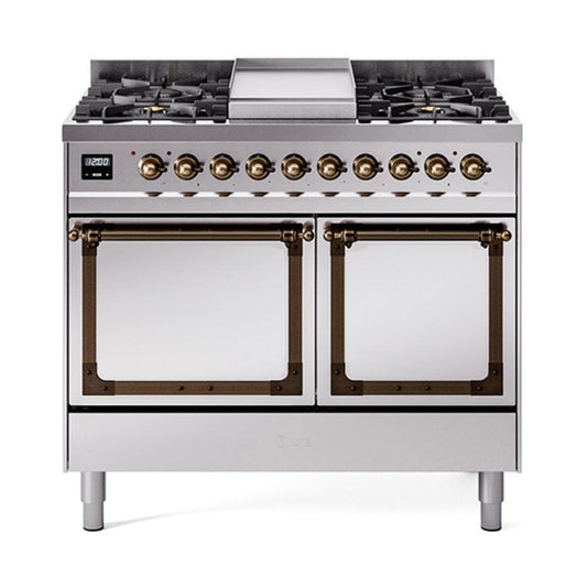 Ilve UND40FQNMPSSBLP Ilve Und40Fqnmpssblp Nostalgie Ii Noblesse 40" Dual Fuel Range (Liquid Propane, Solid Door, Stainless Steel, Burnished)