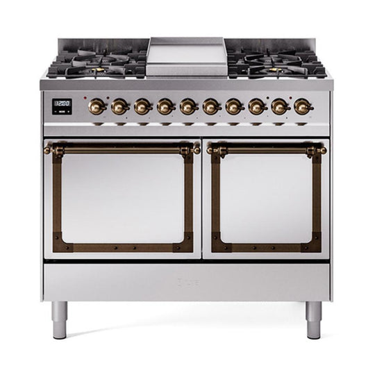 Ilve UND40FQNMPSSBLP Ilve Und40Fqnmpssblp Nostalgie Ii Noblesse 40" Dual Fuel Range (Liquid Propane, Solid Door, Stainless Steel, Burnished)