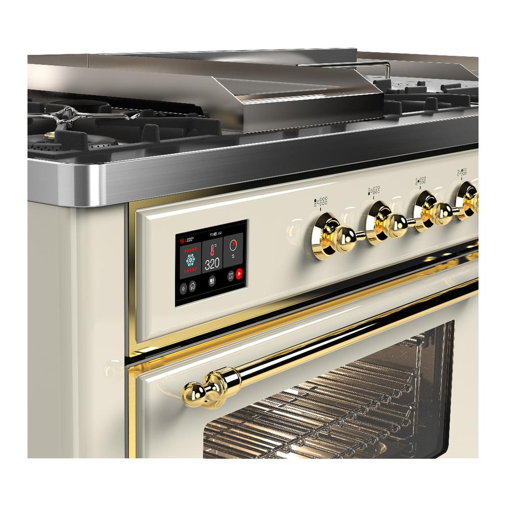 Ilve UM60FSNR3AWG Ilve Um60Fsnr3Awg Majestic Iii 60 Inch Dual Fuel Range With 7 Burners, Griddle And French Top, Dual Function Burner With Up To 25,000 Btu (Natural Gas, Triple Glass Door, Antique White, Brass)