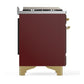 Ilve UM48FSNR3BUG Ilve Um48Fsnr3Bug Majestic Iii 48 Inch Dual Fuel Range With 5 Black Brass Burners, Griddle And French Top, Dual Function Burner Up To 25,000 Btu (Natural Gas, Triple Glass Door, Burgundy, Brass)