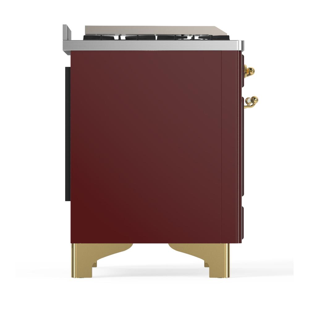 Ilve UM48FSNR3BUG Ilve Um48Fsnr3Bug Majestic Iii 48 Inch Dual Fuel Range With 5 Black Brass Burners, Griddle And French Top, Dual Function Burner Up To 25,000 Btu (Natural Gas, Triple Glass Door, Burgundy, Brass)