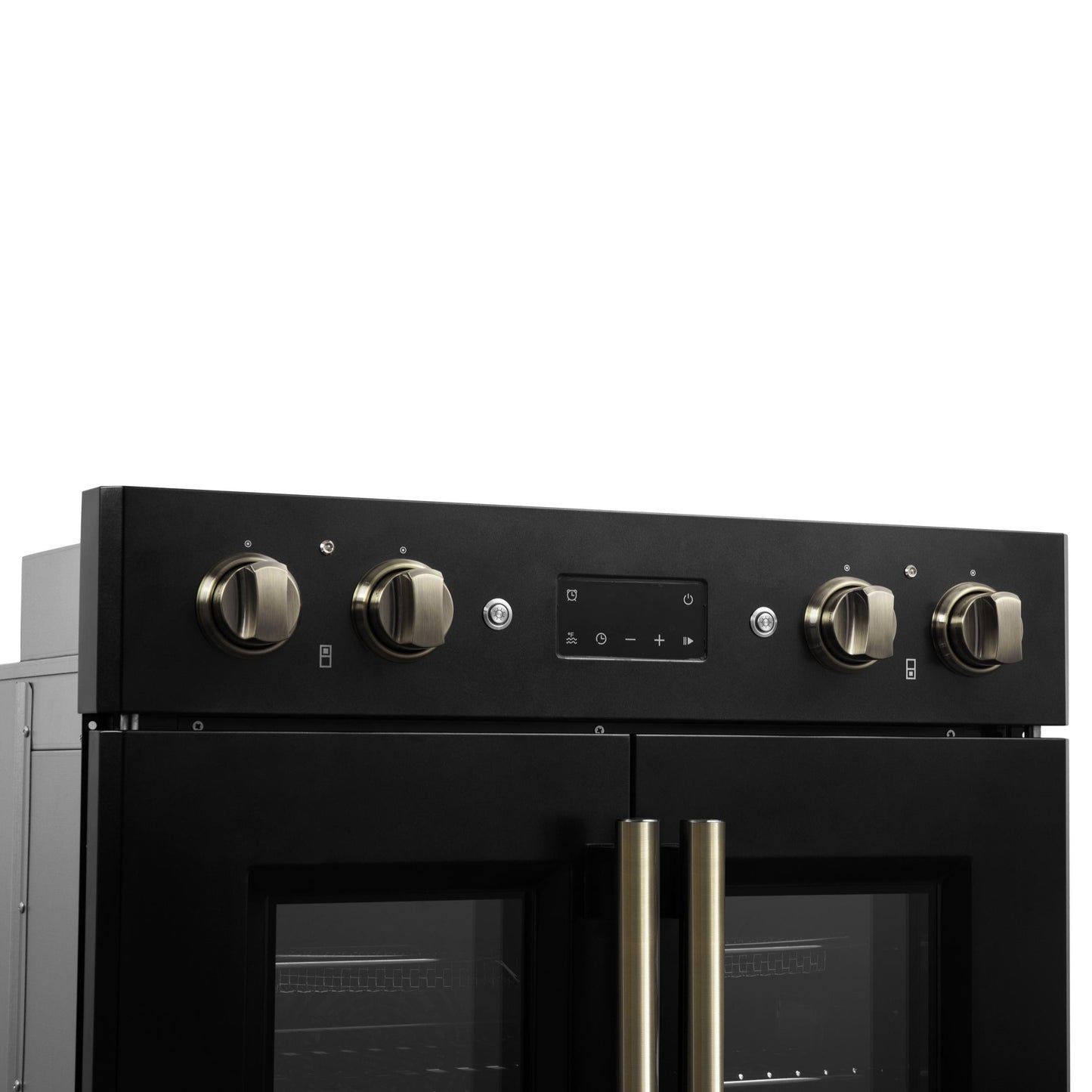 Forno FBOEL134030BLK Forno Asti 30-Inch Double Electric Wall Oven With Upper French Doors In Black & Antique Brass, 7.36 Cu. Ft. Dual True Convection, 7,200W, Air Fry, Sous Vide, Self-Clean