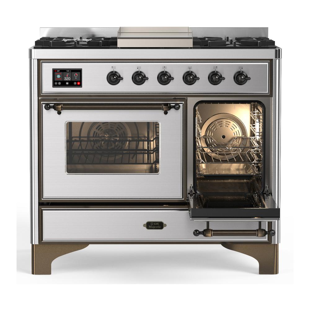 Ilve UMD40FNR3SSB Ilve Umd40Fnr3Ssb Majestic Iii 40 Inch Dual Fuel Range With 6 Burners And Griddle, Dual Function Burner Up To 25,000 Btu (Natural Gas, Triple Glass Door, Stainless Steel, Burnished)