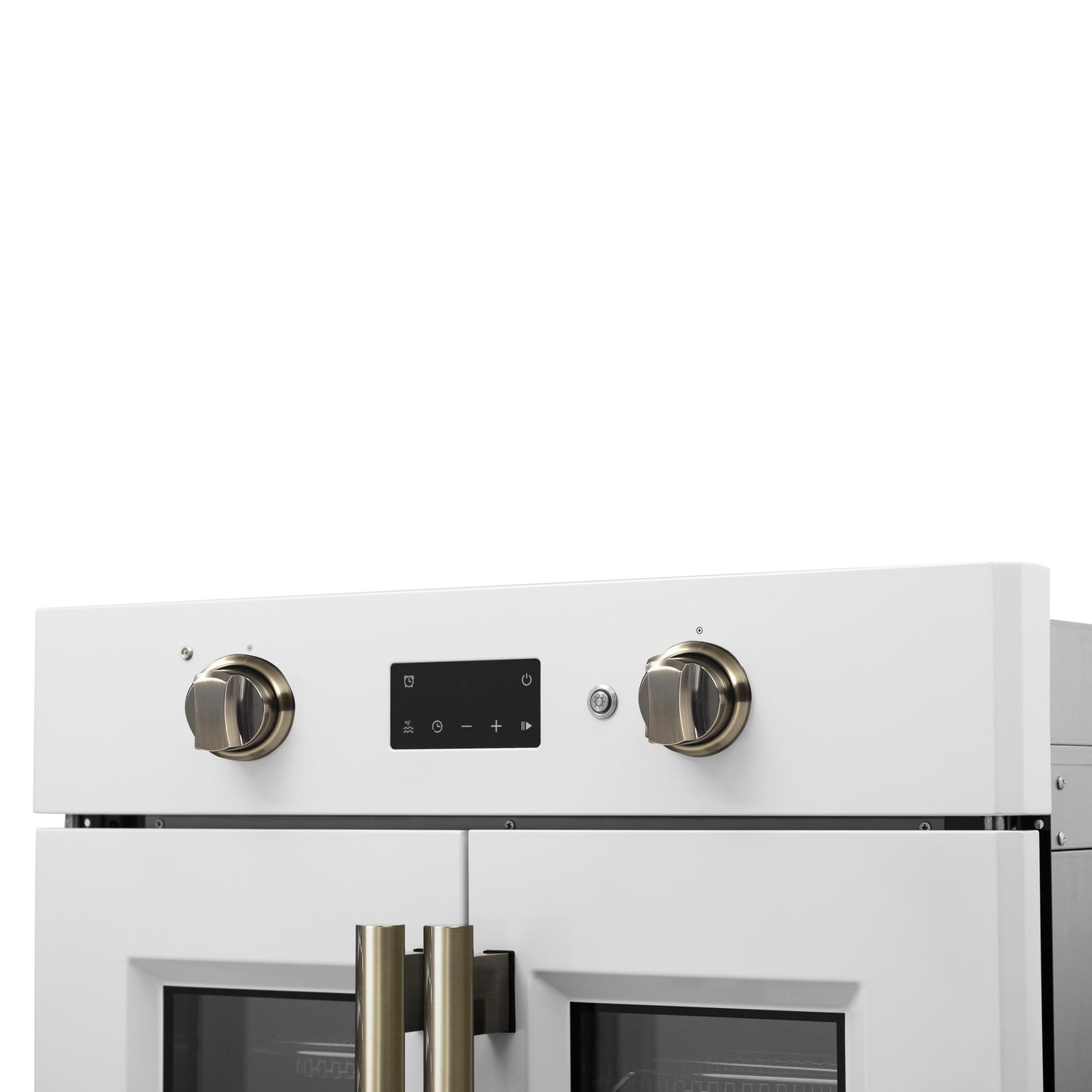 Forno FBOEL133330WHT Forno Asti 30-Inch French Door Electric Wall Oven In White & Antique Brass, 3.68 Cu. Ft. True Convection, 3,600W, Air Fry, Sous Vide, Self-Clean