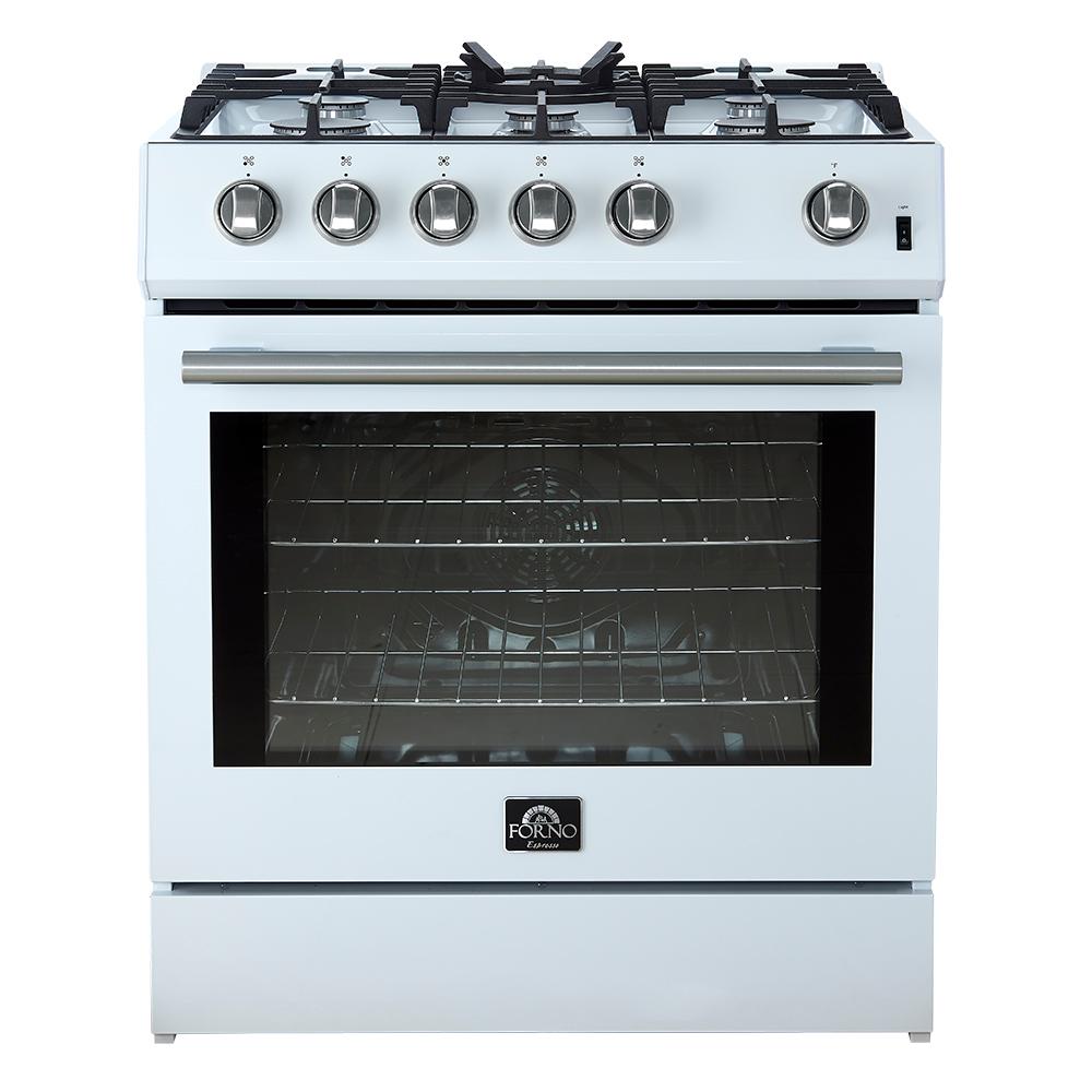 Forno FFSGS111630WHT Forno Leonardo Espresso 30-Inch White Gas Range, 5 Burners, 39,500 Btu, 5 Cu.Ft Convection Oven
