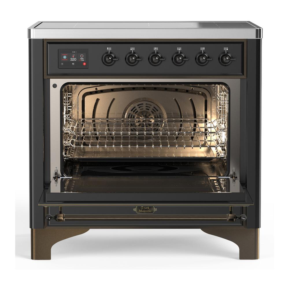 Ilve UMIB36NR3MGB Ilve Umib36Nr3Mgb Majestic Iii 36 Inch Induction Range With 6 Elements, 3.5 Cu. Ft. Total Oven Capacity (Triple Glass Door, Graphite Matte, Burnished)