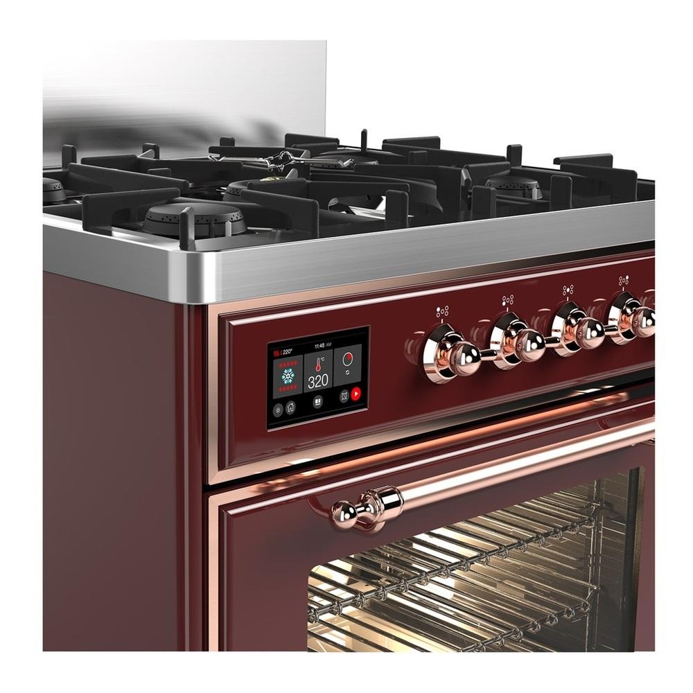 Ilve UM30NR3BUPLP Ilve Um30Nr3Buplp Majestic Iii 30 Inch Dual Fuel Range With 5 Black Brass Burners, Dual Function Burner Up To 25,000 Btu (Liquid Propane, Triple Glass Door, Burgundy, Copper)