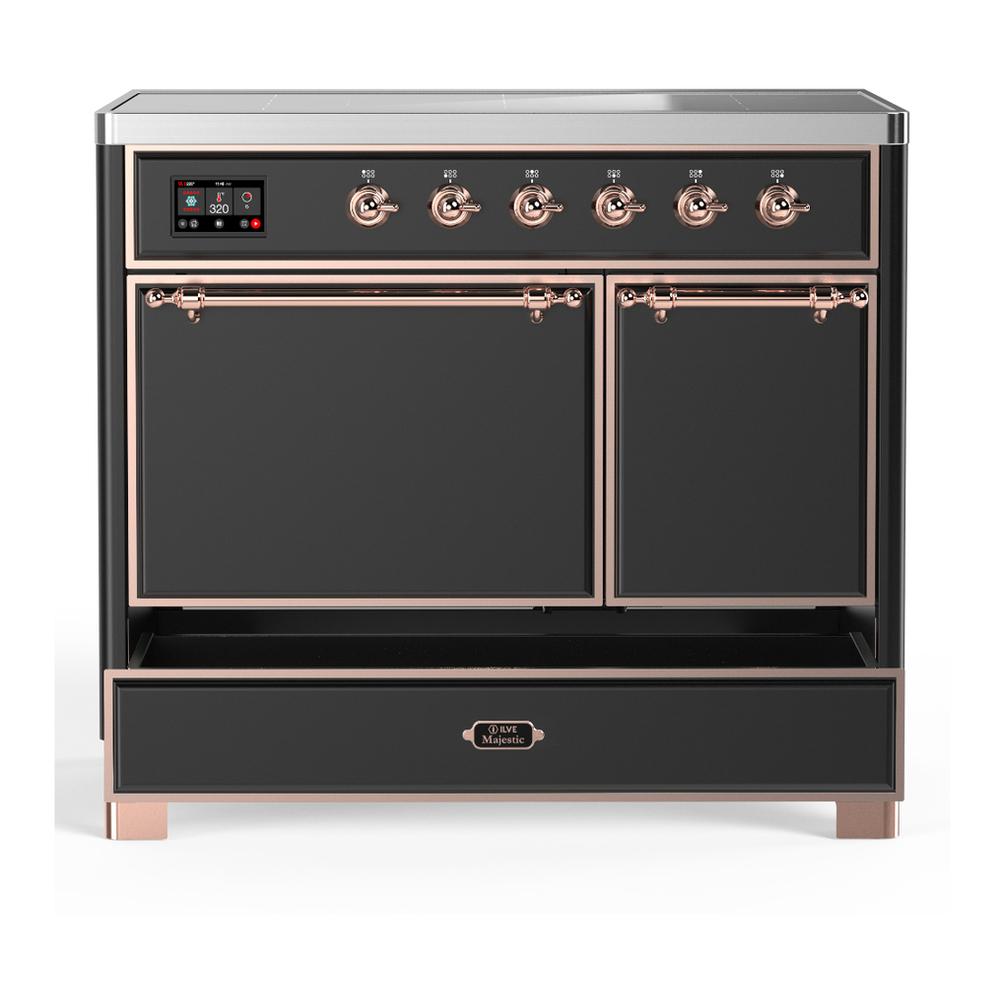 Ilve UMDIB40QNR3MGP Ilve Umdib40Qnr3Mgp Majestic Iii 40 Inch Induction Range With 6 Elements, 3.82 Cu. Ft. Total Oven Capacity (Solid Door, Graphite Matte, Copper)