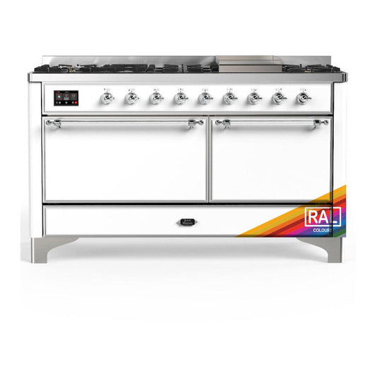 Ilve UM60FQNR3RAC Ilve Um60Fqnr3Rac Majestic Iii 60 Inch Dual Fuel Range With 9 Burners And Griddle, Dual Function Burner Up To 25,000 Btu (Natural Gas, Solid Door, Ral, Chrome)