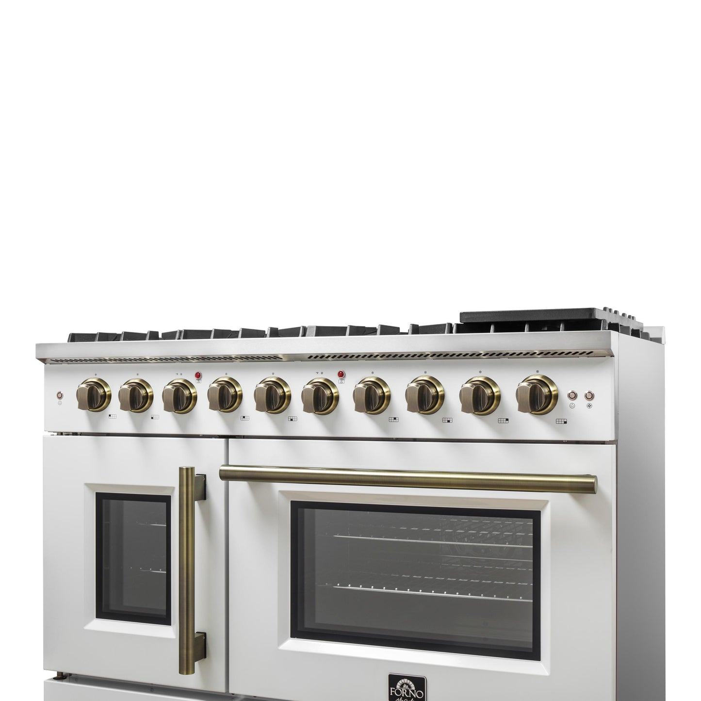 Forno FFSGS644448WHT Forno Galiano 48-Inch Freestanding French Door Gas Range, White & Antique Brass